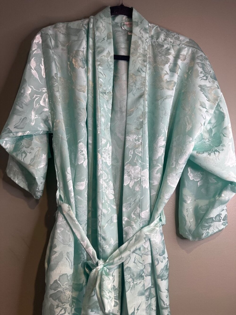 Apostrophe Womens M Mint Green Floral Jacquard Robe Long Belted Pockets Cottage - Picture 3 of 6